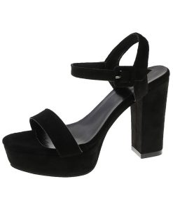 サンダル ミュール | スエードサンダル ラウンドトゥ 太ヒール ストラップサンダル 大きいサイズ サンダル 黒 スエード調 靴 シューズ ハイヒール 大人 30代 二次会 無地