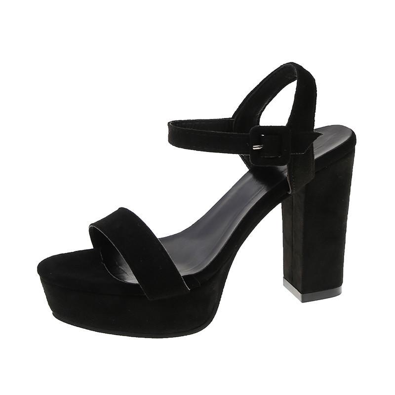 サンダル ミュール | スエードサンダル ラウンドトゥ 太ヒール ストラップサンダル 大きいサイズ サンダル 黒 スエード調 靴 シューズ ハイヒール 大人 30代 二次会 無地