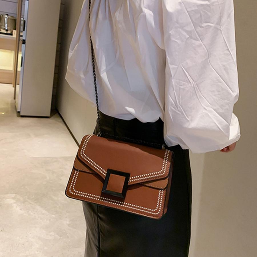 ショルダーバッグ | スクエアバッグ かばんブラック 肩掛け チェーンバッグ 斜めがけ ミニレディース 小さめ レザー 大人