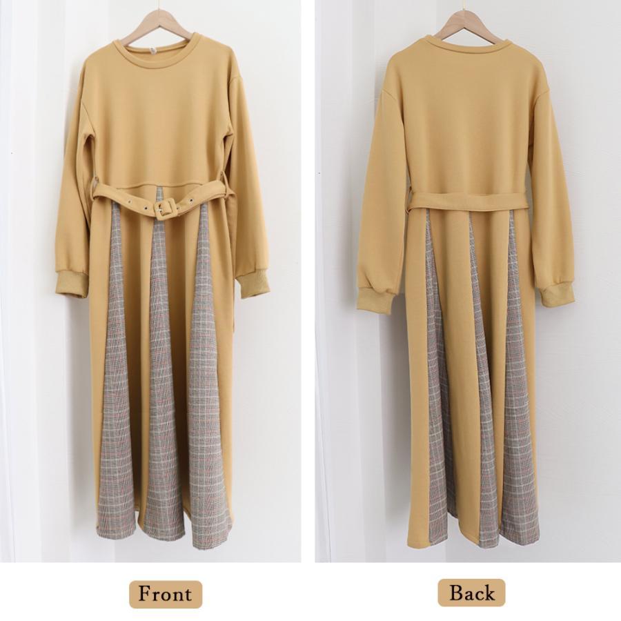 ワンピース | ロング春 異素材フレアワンピ