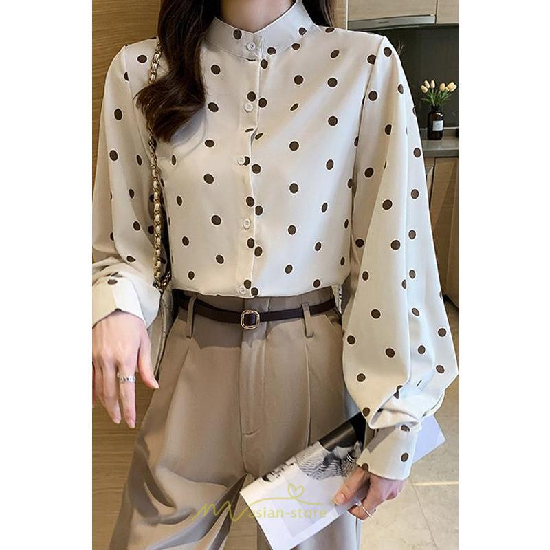 シャツ・ブラウス | シャス ブラウス 春夏 秋 シフォン レディース 長袖 フォーマル オフィス 入学式 入園式 ドット柄 外出 お出かけ ビジネス 20代30代40代50代 通勤 OL