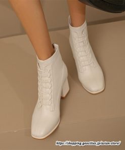 ショートブーツ | レディース 春秋ブーツ スクエアトゥ ブーツ チャンキーヒール 太ヒール 後ろファスナー 靴 シューズ 通学通勤 ミドルヒール 黒ブーツ 大人