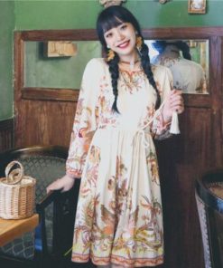 ミニ丈 | ワンピース ひざ丈 膝上 白 青 レトロ風 花柄 かわいい 着映え 着痩せ 長袖 ゆったり 大人っぽ 普段使い 旅行 きれいめ リゾート お出かけ 部屋着  SNS映え