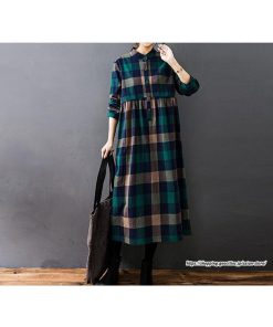 マキシ | チェック柄ワンピースリネン風 シャツワンピース 30代レディース秋物長袖 綿麻風 ゆったり ゆるシルエット 大人 チェック柄 可愛い 通学通勤 ロングシャツ
