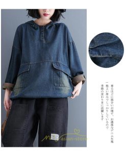 シャツ・ブラウス | デニムシャツ レディース長袖 トップス ブラウス ブルー 春 秋 カジュアル シャツ おしゃれ 可愛い マタニティ フード カジュアル 大きいサイズ 送料無料