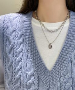 ネックレス | チョーカーチェーン ペンダント 女性 アクセサリー レディース シンプル 2連文字モチーフ 大人