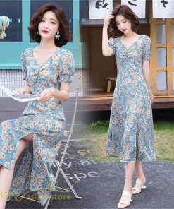 マキシ | ワンピース レディース 着痩せ Vネック カジュアル 花柄 サマーワンピース きれいめ 裾口スリット 日常感 Vネック 膝丈 夏新作 40代 きれいめ 半袖 30代 20代