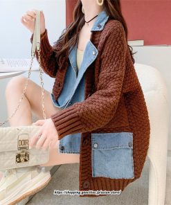 コート・ジャケット | ジャケット レディース 長袖 トップス ニット ニットカーディガン 切り替え デニム アウター 配色 デザイン おしゃれ 冬 カジュアル 2022 秋 カーディガン