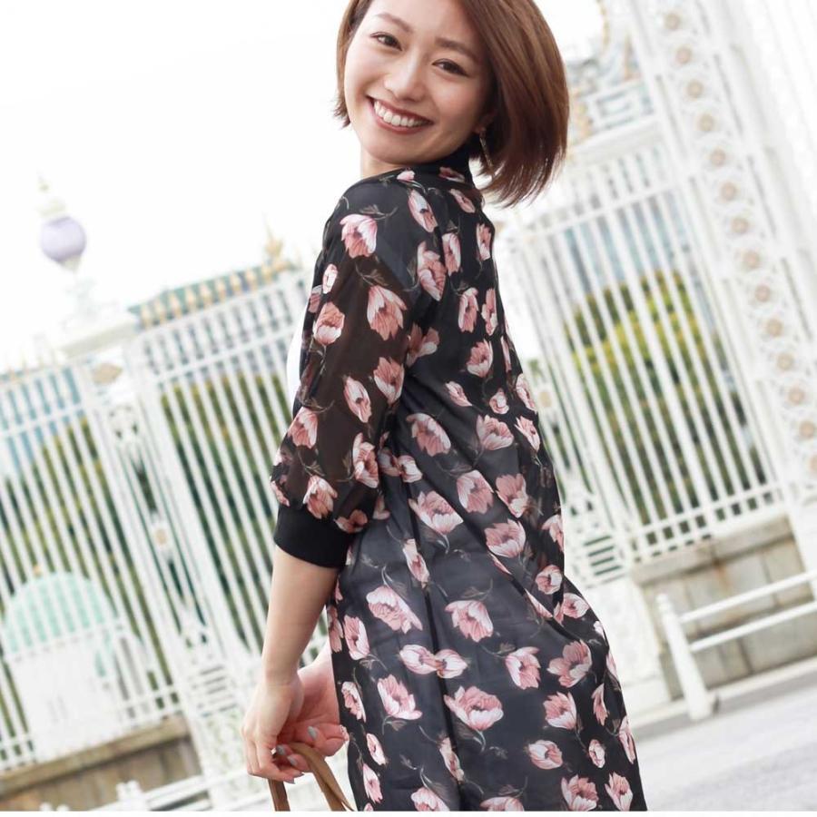 カーディガン | 花柄ガウン レディース シフォン薄手 カーデ シースルーロングガウン