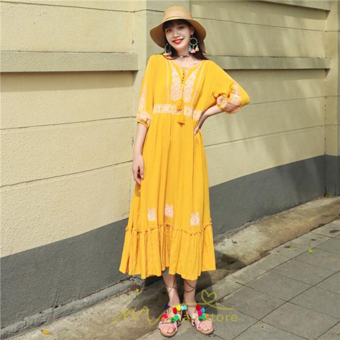 マキシ | ワンピース きれいめ レディース 夏 秋 ロング 上品 大人 七分袖 お出かけ 高見え 赤 白 黄色 上質 20代 50代 40代 ゆったり リゾート 30代 旅行 体型隠し