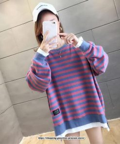 パーカー | 重ね着風トレーナー レディース 長袖 トップス カジュアル スウェット ボーダー柄 ゆったり トレーナー トップス 切り替え 可愛い きれいめ レイヤード風