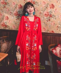 マキシ | エスニック刺繍ワンピース ロングワンピース 夏 秋 長袖 大人可愛い ゆったり リゾート 民族風 刺繍 着痩せ 20代30代40代 大人 Aライン エレガント 体型カバー