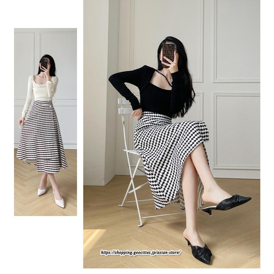 スカート | ロングきれいめ レディース ロング丈 Aライン 20代 30代 40代 50代 秋 冬 千鳥格柄 細見え 可愛い ハイウエスト お出かけ 高見え
