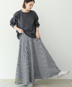 スカート | ロング夏新作 フレア切り替え チェック柄 20代30代 大人 40代50代 可愛い 60代 ゆったり 広い裾 ウエストゴム 6色 春 ダンス舞台 綿 春夏 秋
