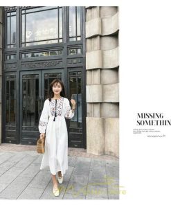 マキシ | ワンピース レディース エスニック風 ボヘミアン ロング丈 ロングワンピース 派手 ゆったり 民族風 長袖 綿麻 リゾート夏 海デート 海外旅行 丸首 秋 高品質