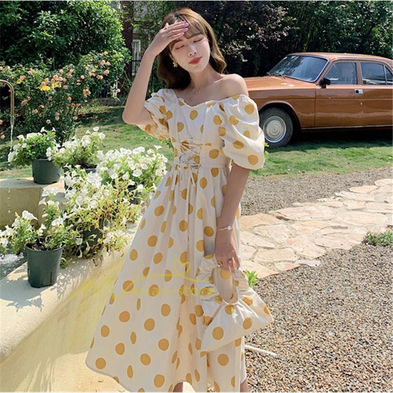 マキシ | ワンピース レディース チュニック 半袖 楽ちん 大きいサイズ 体型カバー ドット柄 カジュアル お出かけ ファッション 着痩せ 20代30代40代 エレガント 夏物