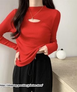 ニット・セーター | カットソー ニット レディース リブニット 長袖 秋冬 春 トップス スリム ストレッチ インナー 無地 着痩せ 長袖ニット 長袖カットソー 通学通勤 プルオーバー