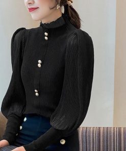 シャツ・ブラウス | バルーン袖 リブニットトップス 韓国風