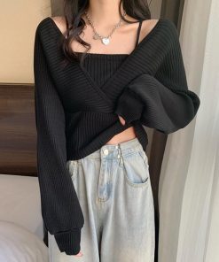 ニット・セーター | ニットトップス レイヤード風 韓国風