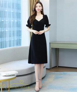 ミディアム | ワンピース レディース 着痩せ 半袖 Vネック カジュアル Aライン おしゃれ ミディアムワンピース エレガント 大きいサイズ 黒 夏 サマーワンピース 夏服 新作