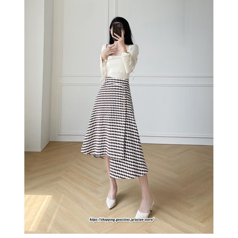 スカート | ロングきれいめ レディース ロング丈 Aライン 20代 30代 40代 50代 秋 冬 千鳥格柄 細見え 可愛い ハイウエスト お出かけ 高見え