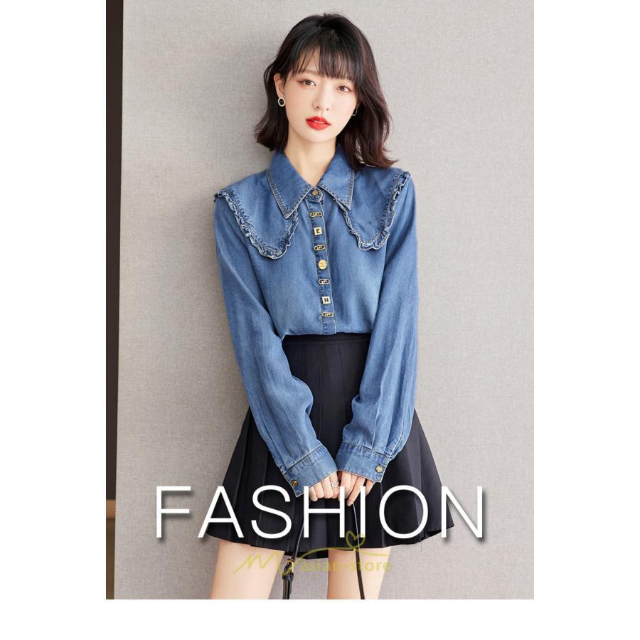 シャツ・ブラウス | デニムシャツ シャツ トップス レディース ブラウス 着痩せ デニム カジュアル エレガント 通勤 通学 オシャレ キレイめ 秋 上品 2022 可愛い 冬 ナチュラル