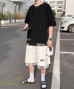 Tシャツ | Tシャツ メンズ 半袖 重ね着風 カジュアル半袖tシャツ 夏新作 メンズスタイル カットソー 上品 切り替え 2XL 大きいサイズ クルーネック 黒 白