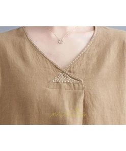 送料無料SALE | 夏ワンピース 五分袖 麻ワンピース Aラインワンピース 大きめ ゆったり 無地 Vネック ミモレ丈 ロングワンピース 女っぽい 通学通勤 30代40代 可愛い 大人