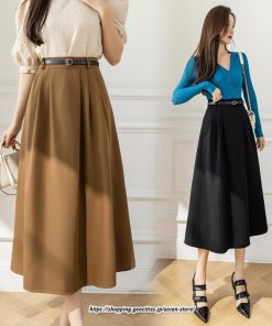 スカート | ロングきれいめ レディース Aラインデート 20代 30代 40代 50代 秋 冬 あったか 通勤 ハイウエスト お出かけ 細見え ベルト付き
