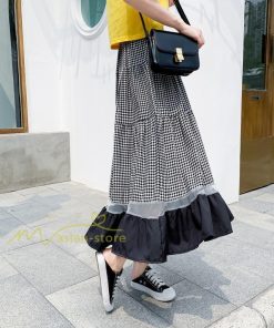 スカート | フレア ロング春物 レディース 春夏 チェック柄 ドッキング リゾート 体型カバー お出かけ 20代30代40代50代 着痩せ 通勤通学 カジュアル