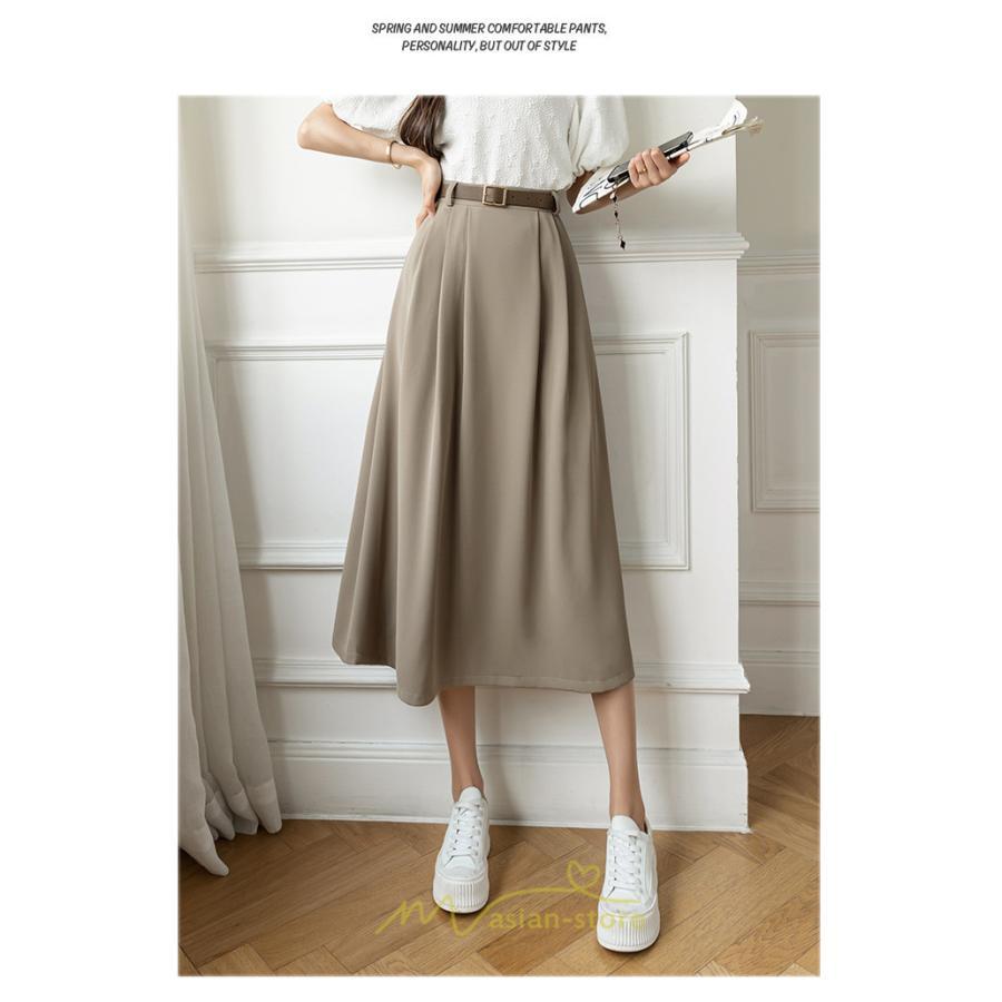 スカート | Aラインミモレ丈 裏地付き ボトムス 春 夏 黒 ベージュ カーキ おしゃれ お呼ばれ ファッション 女子会 カジュアル 無地 デート