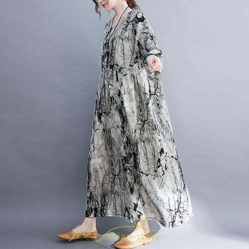 マキシ | 長袖ワンピース 秋物 レディース ロングワンピース 夏 30代40代 大人 秋ワンピース 新作 ワンピース Aラインワンピ 広い裾 旅行 ゆったり 可愛い 揺れる