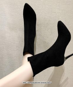 ブーツ | ハイヒール 10cmヒール 黒 レディース ポインテッドトゥ ピンヒール パンプス スエード調 可愛い おしゃれ 靴 秋 通勤 冬 美脚 高級感