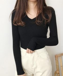 ニット・セーター | Vネック リブニット きれいめ ニット タイト シンプル おしゃれ レディース トップス 長袖