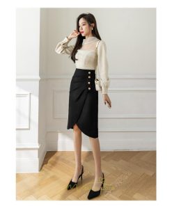 スカート | スリット入り 膝丈 ひざ丈 ひざ下 黒 ベージュ 春夏秋冬 ハイウエスト 脚長 通勤 OL Aライン レディース 美脚 スリット オフィス カジュアル セクシー ボトムス