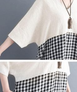 在庫ある | 短納期ロングリネンAラインワンピース ゆったりチェックワンピース 切り替えドッキングワンピ レディース 薄手 春夏衣装 通学通勤 オフィス カジュアル 海