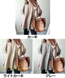 シャツ・ブラウス | ブラウス 半袖 Tシャツ 五分袖 レディース 夏物 トップス パフスリーブ 無地 可愛い ゆったり 20代30代 丸ネック 40代50代 体型カバー オフィス OL 大人