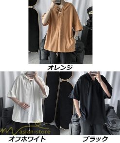 Tシャツ | トップス メンズ カットソー パーカー フード付き カジュアル 無地 7分丈 ゆったり 大きいサイズ 20代 30代 夏新作 ルームウェア 体型カバー シンプル