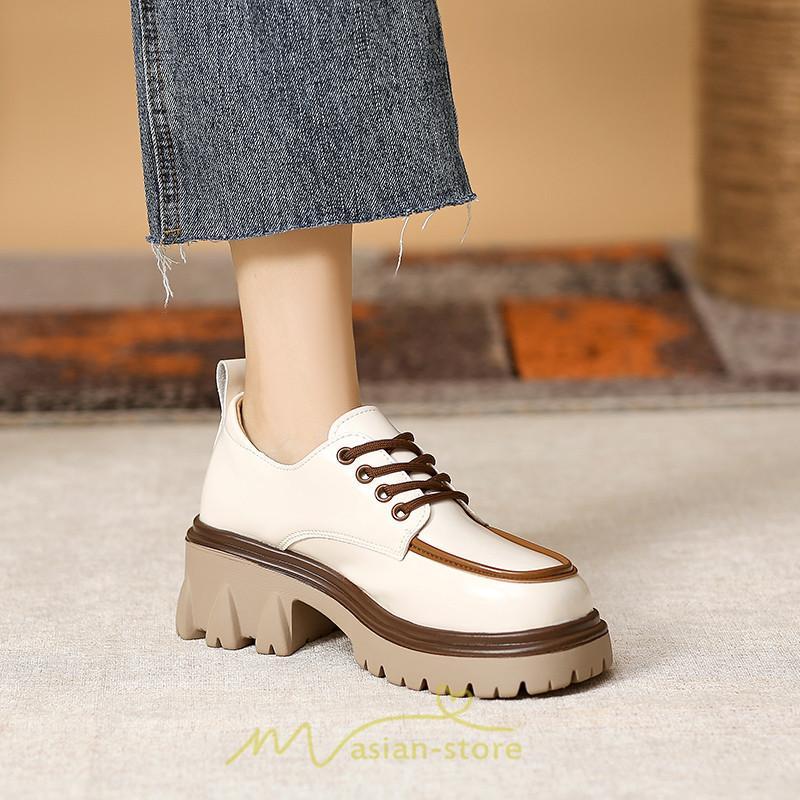 ローファー | 厚底 レディース 厚底スニーカー レースアップ スニーカー PU 合皮 通学 通勤 かわいい 送料無料 可愛い 冬 夏 秋 春