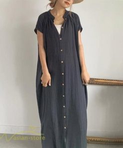 マキシ | ワンピース レディース 無地 シャツワンピース カジュアル 半袖 エレガント 体型カバー ゆったり マキシ丈 フリーサイズ 夏新作 お出かけ ロングワンピース