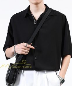 シャツ | 夏メンズ 半袖 涼感 落ち感 トップス 五分袖 前開き 開襟カジュアル男性 無地 かっこいい 上品 スリム 30代40代 大人 仕事 50代 夏服