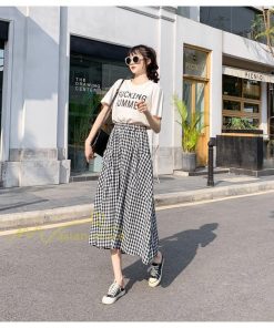 スカート | チェック柄 ロング丈 フレア ボトムス レディース 春 夏 秋 冬 体系カバー Aライン ウエストゴム おしゃれ 通勤 OL カジュアルブ無地 韓国風