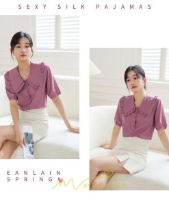 シャツ・ブラウス | ブラウス シフォン トップス レディース 白 紫 夏ブラウス シフォンブラウス 半袖 オフィス 春夏 クルーネック お出かけ 着痩せ 華奢見え フリル