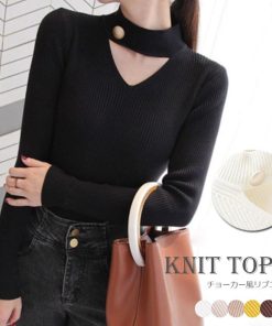 ニット・セーター | おしゃれ レディース チョーカー風 セーター リブニット ニットカットソー プルオーバー きれいめ セクシー