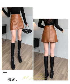 スカート | レディース PUレザー ハイウエスト ミニ丈 スリム タイト 秋 冬 ボトムス カジュアル 大人 可愛い おしゃれ お出かけ フェミニン きれいめ デイリー