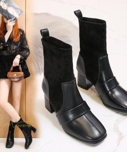 ショートブーツ | ブーツ レディース ローヒール スエード Pu 履きやすい ヒールブーツ 太めヒール ブーティ シューズ 靴 歩きやすい 秋 冬 通勤 40代 20代 通学 OL きれい 30代