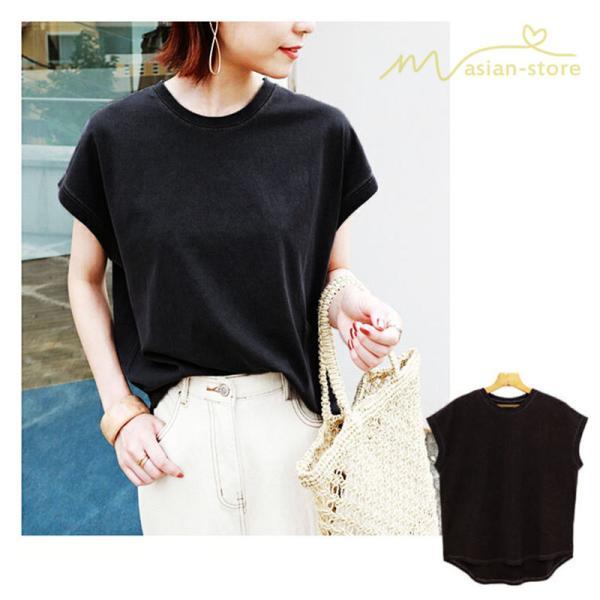 tシャツ・カットソー | Tシャツ Tシャツ レディース トップス ピグメント加工 フレンチスリーブ Tシャツ カットソー スリット 半袖 カジュアル 女性着 無地 普段 トップス シンプル