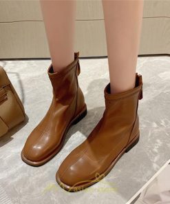 ショートブーツ | ブーツ レディース グランドトゥ 痛くない 歩きやすい 疲れない 滑りにくい 履きやすい ブラック オフホワイト カーキ ブラウン 22.5cm-25cm 黒