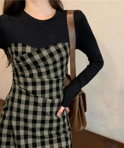 ワンピース | ドッキングチェック柄 長袖
