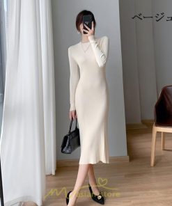 ニットワンピース | タイト ワンピース ニット レディース 秋冬 ワンピース 結婚式 ミモレ丈 ロング丈 着痩せ 通勤 上品 オフィス 高級感 おしゃれ 暖か